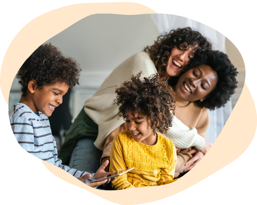 Gay couple, woman and woman and their children